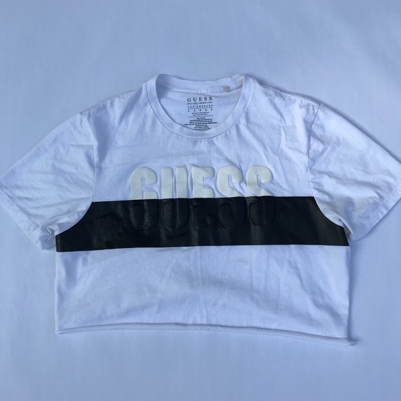 Guess Graphic Black and White Crop Top - Picture 6 of 8